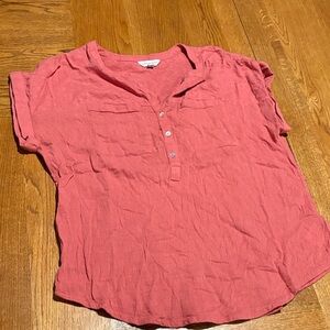 Lucky Brand Coral Button-Up Blouse